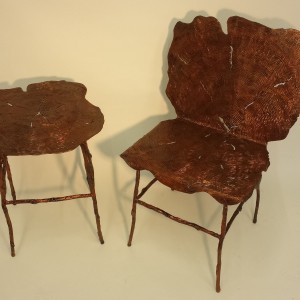 Sculpted Bronze Table & Chair