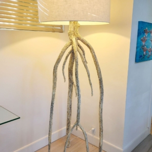 7' blonde mangrove floor lamp 2800. 3 way bulb without shade.